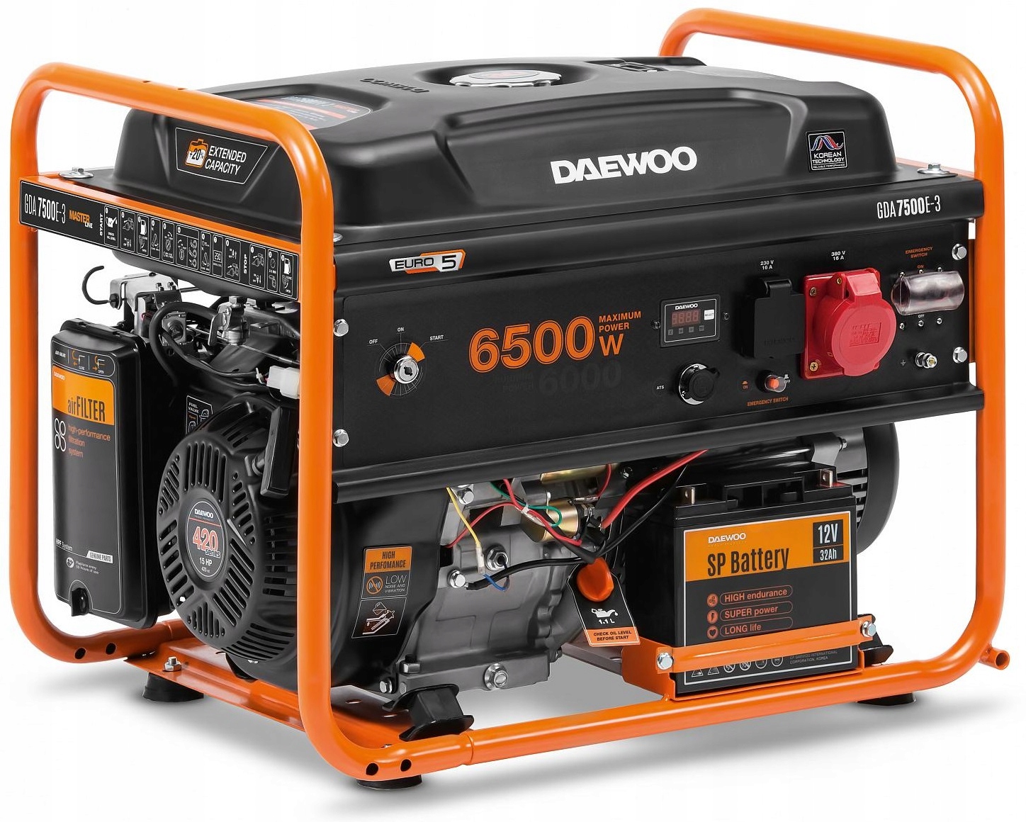 Prenosná trojfázová elektrocentrála Daewoo 6500 W benzín